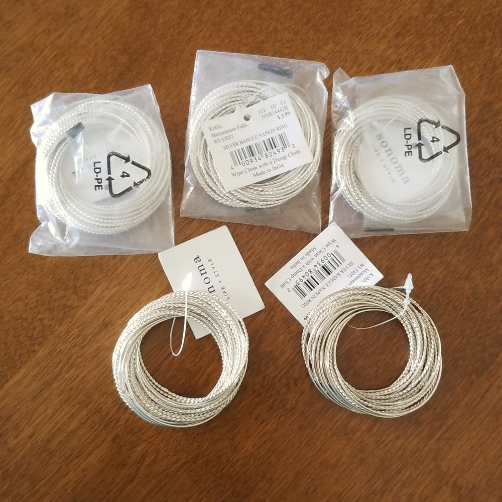 5 Sonoma Silver Bangle Napkin Rings NWT